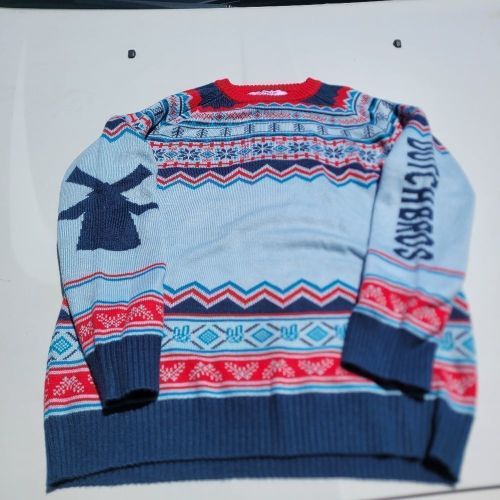 DUTCH BROS sweater Blue Red Sized small Sweater Casual Fair Isle